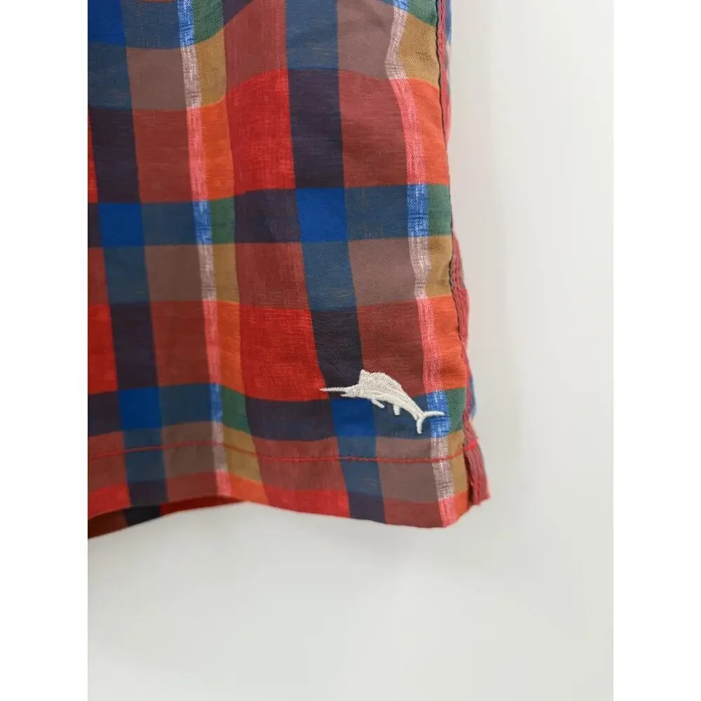 Tommy Bahama Men's Checked Drawstring Lined Swim Trunks Vacation Travel Size XL